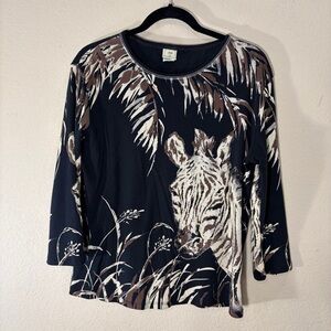 Jess & Jane Shirt Womens Sz L Novelty Zebra Bedazzled Cotton Shirt Boho Western